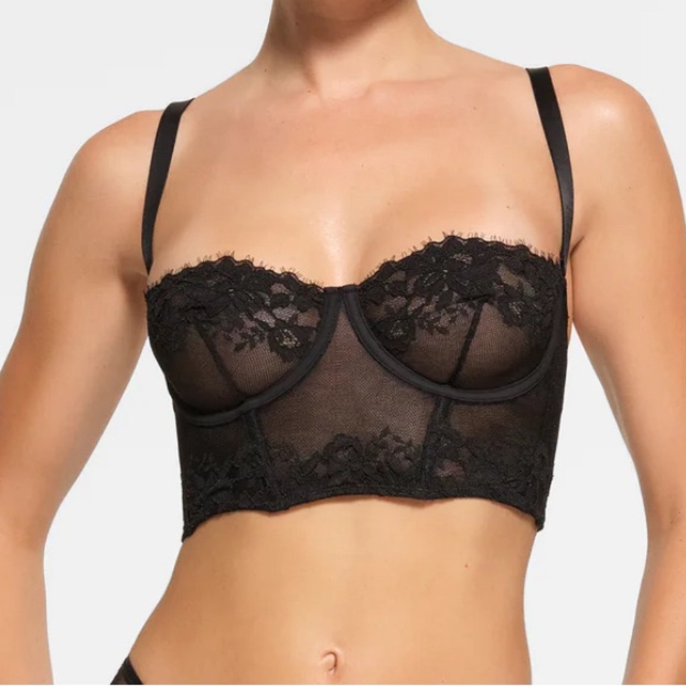 SKIMS Black Lace Longline Balconette Bra